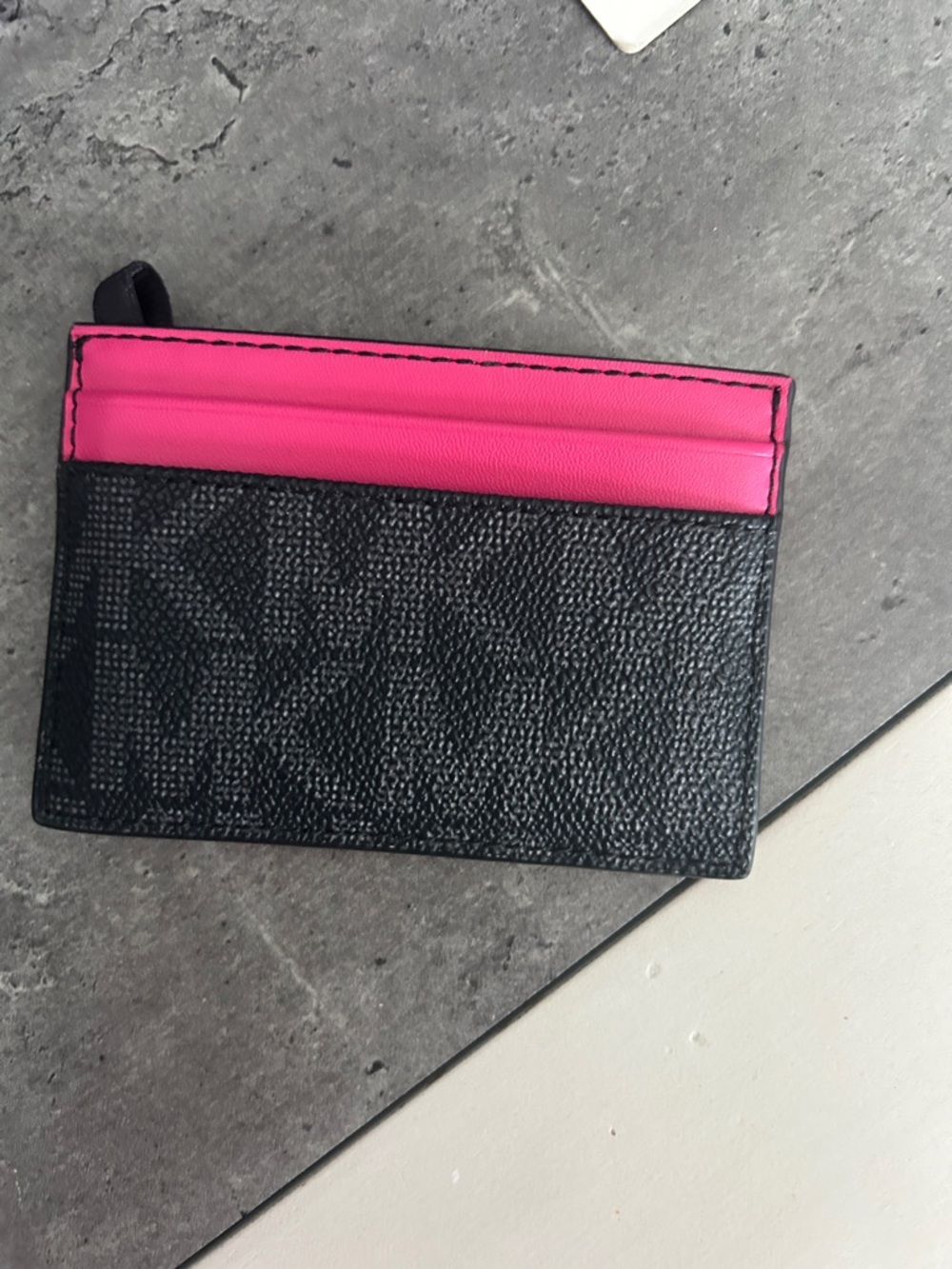 Michael Kors Black Card Holder with Hot Pink Top Slot